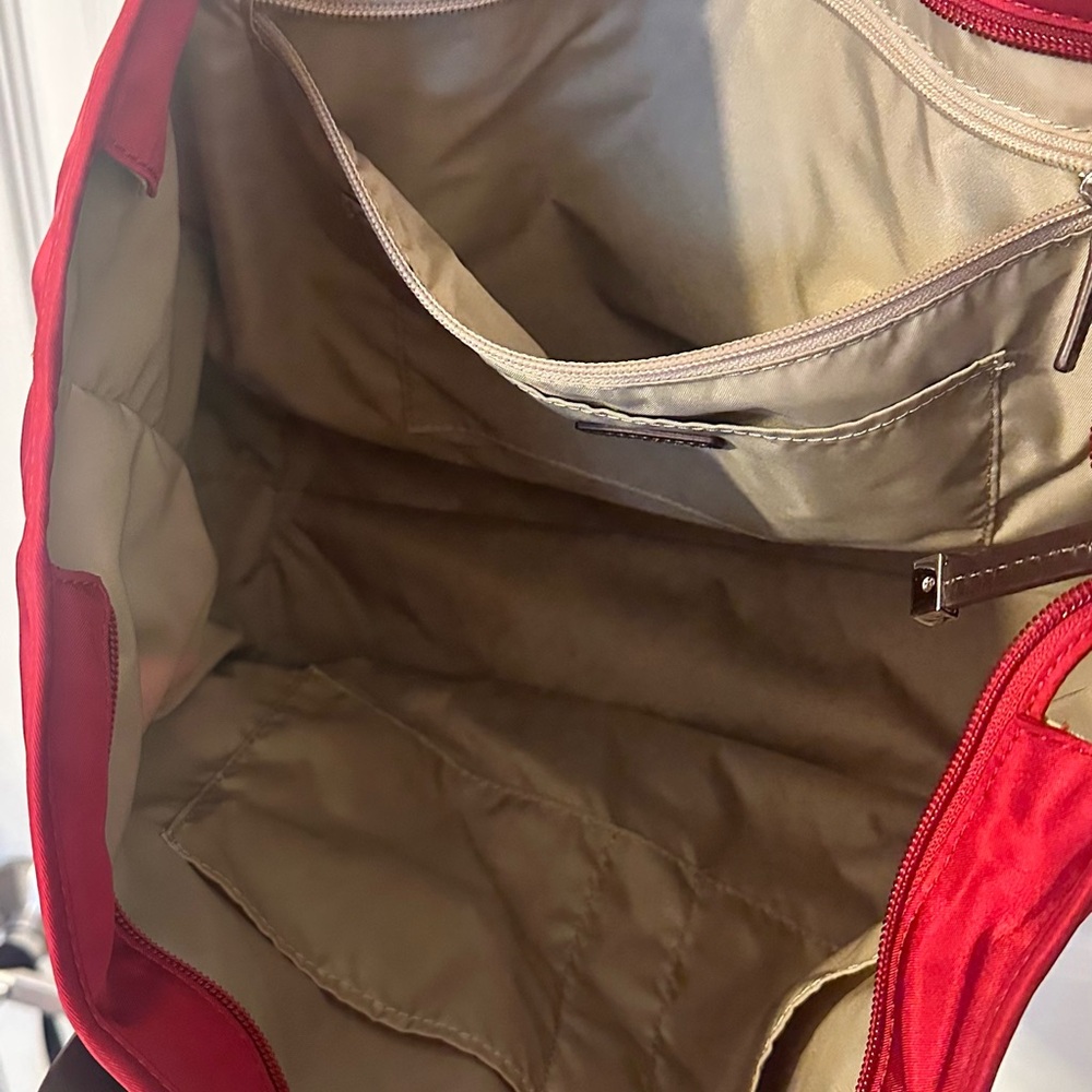 Tumi Two-Tone Red and Brown Tote - Picture 2 of 7